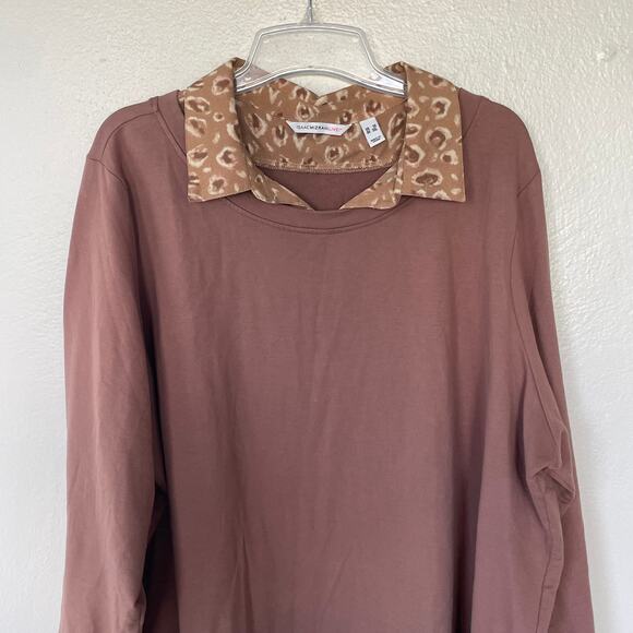 Isaac Mizrahi French Terry & Woven Layered Top-Chestnut Mousse size 3X - Picture 4 of 11